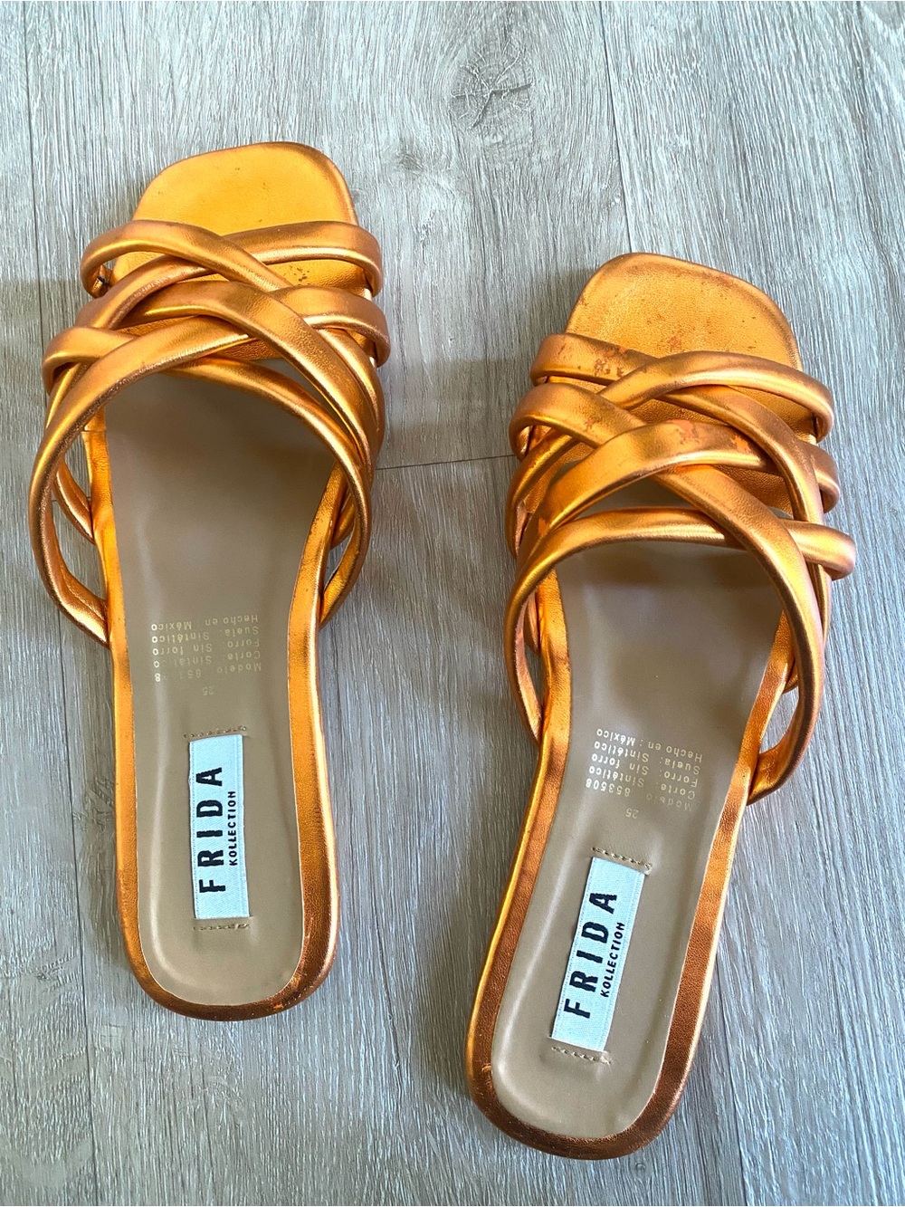 Metallic Orange Strappy Slide Sandals